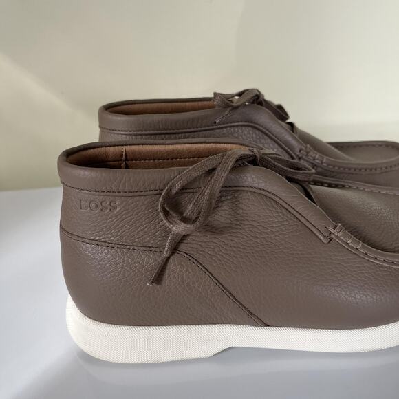 BOSS Chukka Ankle Boots Mens Size 8 EU 41 Brown Leather Moc Toe Lace Up 50536227 - Picture 6 of 10